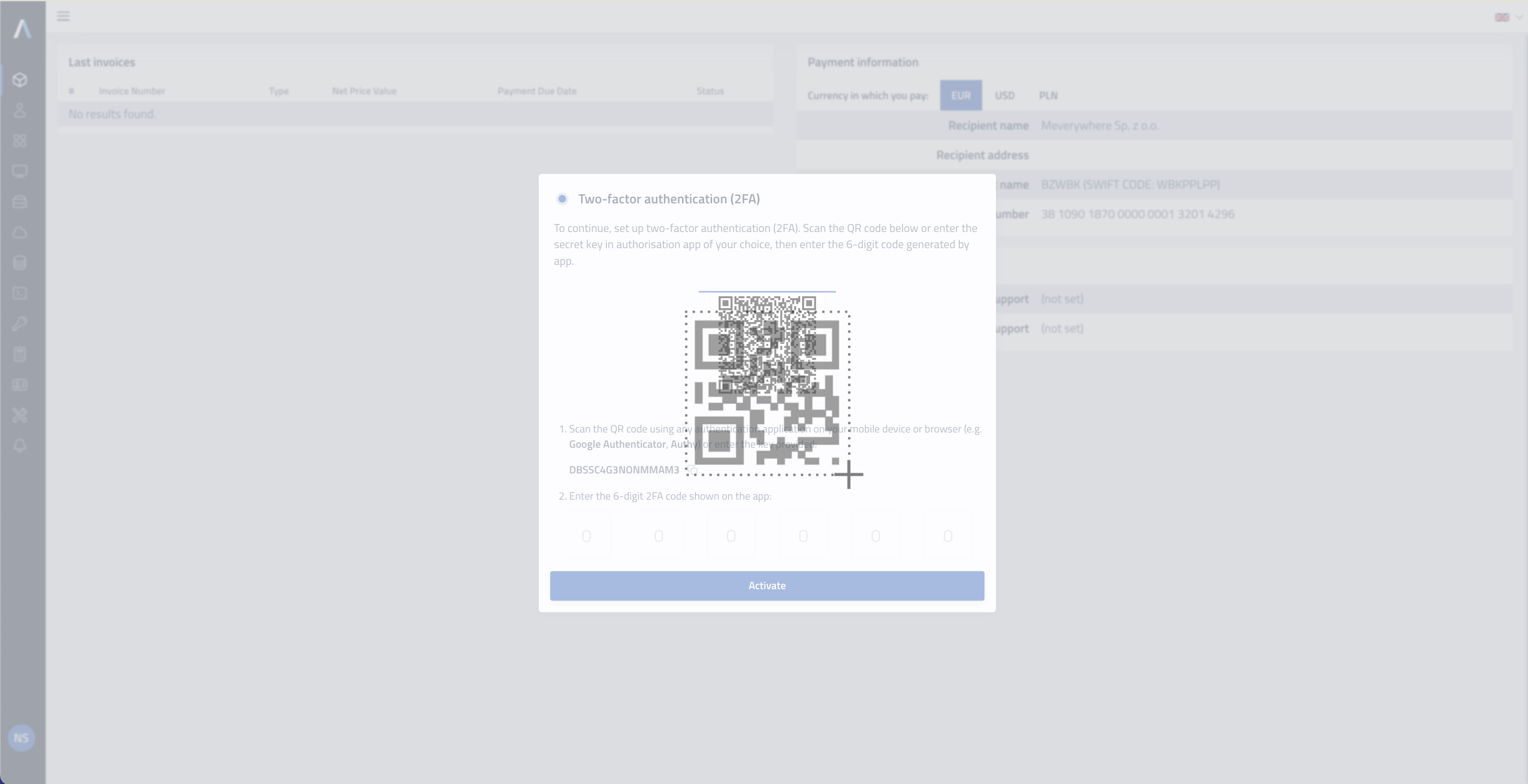 How to set up two-factor authentication (2FA)? | Mevspace Docs